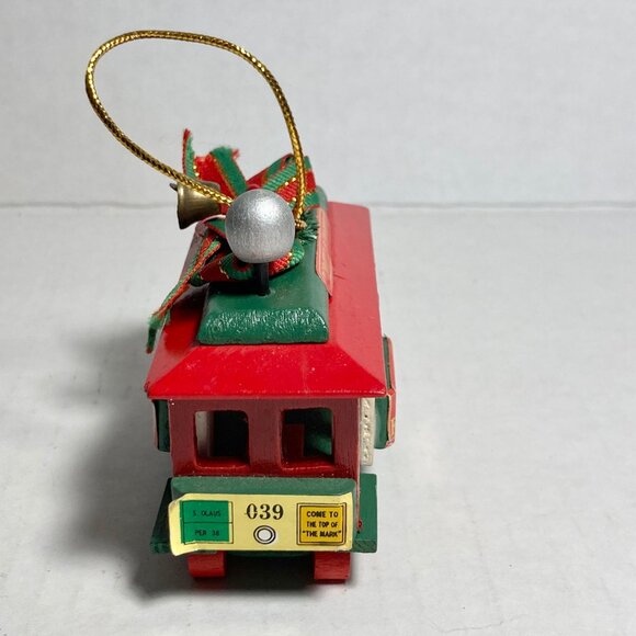 Vintage San Francisco Trolley Car Christmas Tree Ornament Powell & Market Wood - Picture 3 of 10